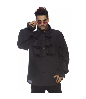 Мужская рубашка Leg Avenue Ruffle Front Shirt, L, с воротником и оборками спереди, черная - No Taboo