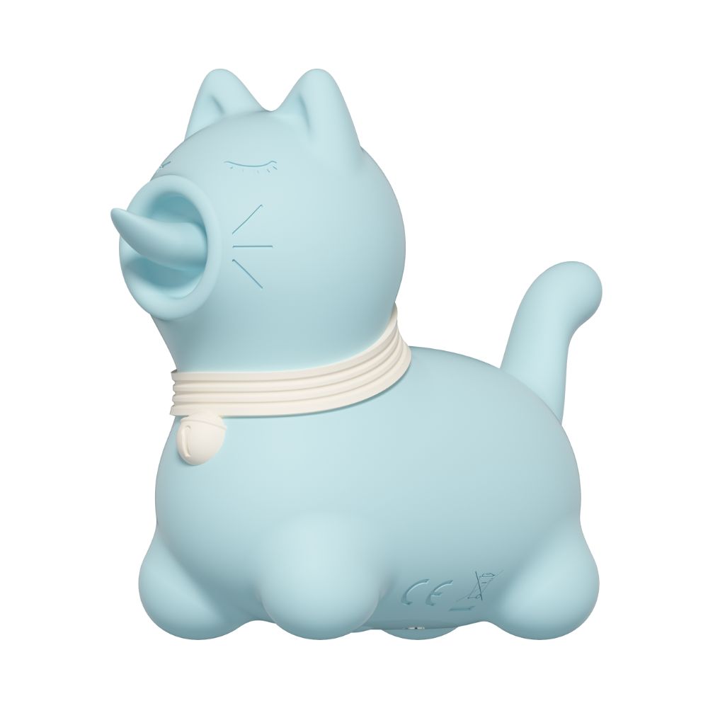 Стимулятор клитора UNIVIBE в виде котика, с длинным вращающимся язычком, синий, 6.5 см (341452), zoom