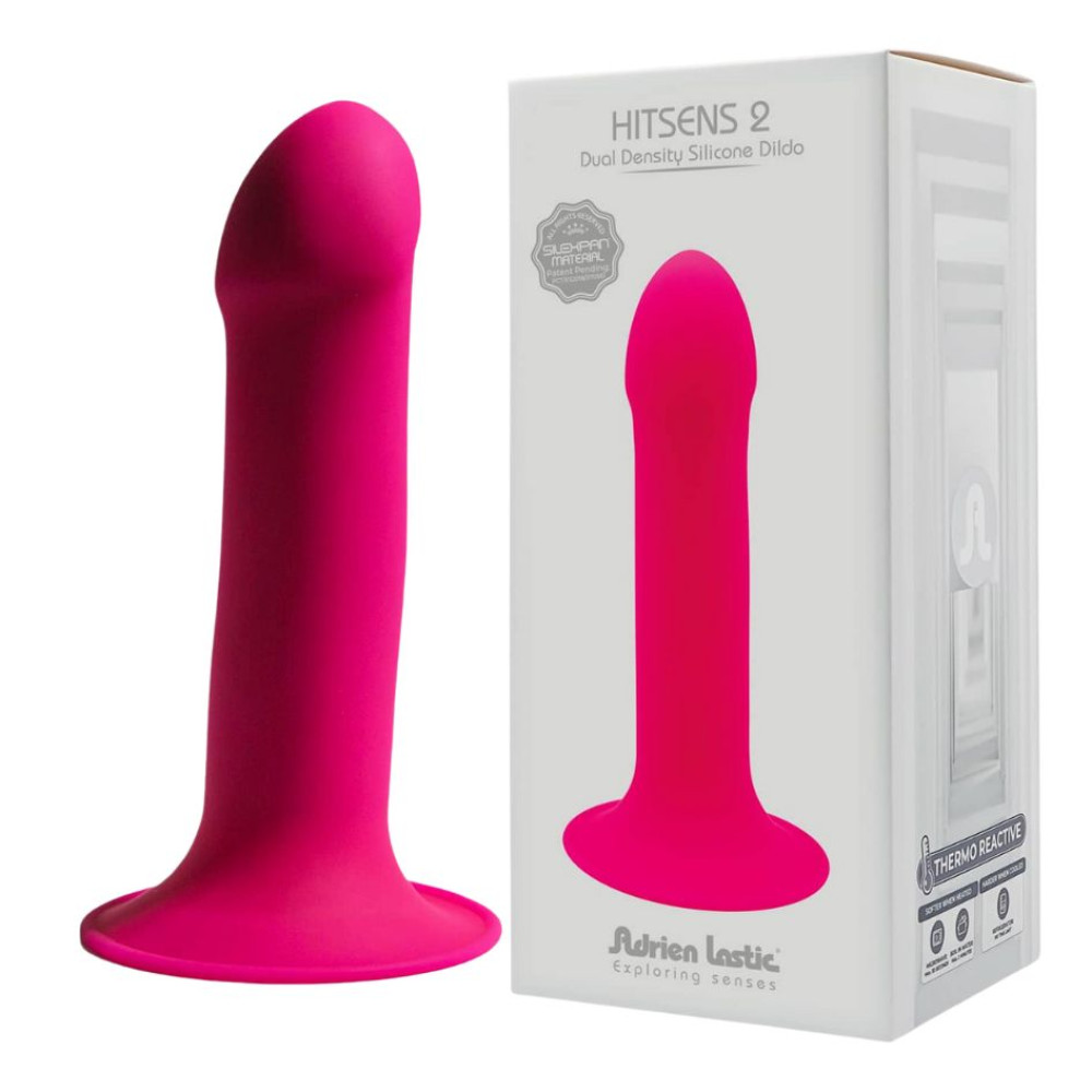 Фалоiмiтатор термореактивний Hitsens 2 Adrien Lastic подвійної щільності, на присосці, рожевий, 16.8 х 3.7 см (335143), zoom