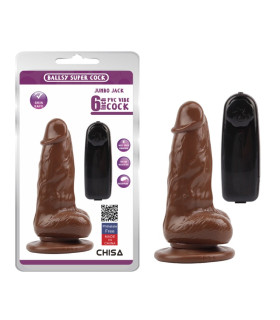 Вибратор реалистичный Chisa JUMBO JACK 6 на присоске, с пультом, коричневый, 15 х 3.6 см - No Taboo