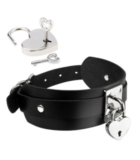 Ошейник Kinky Diva Heart Lock & Key с замочком и ключиком, черный с серебряной фурнитурой - No Taboo