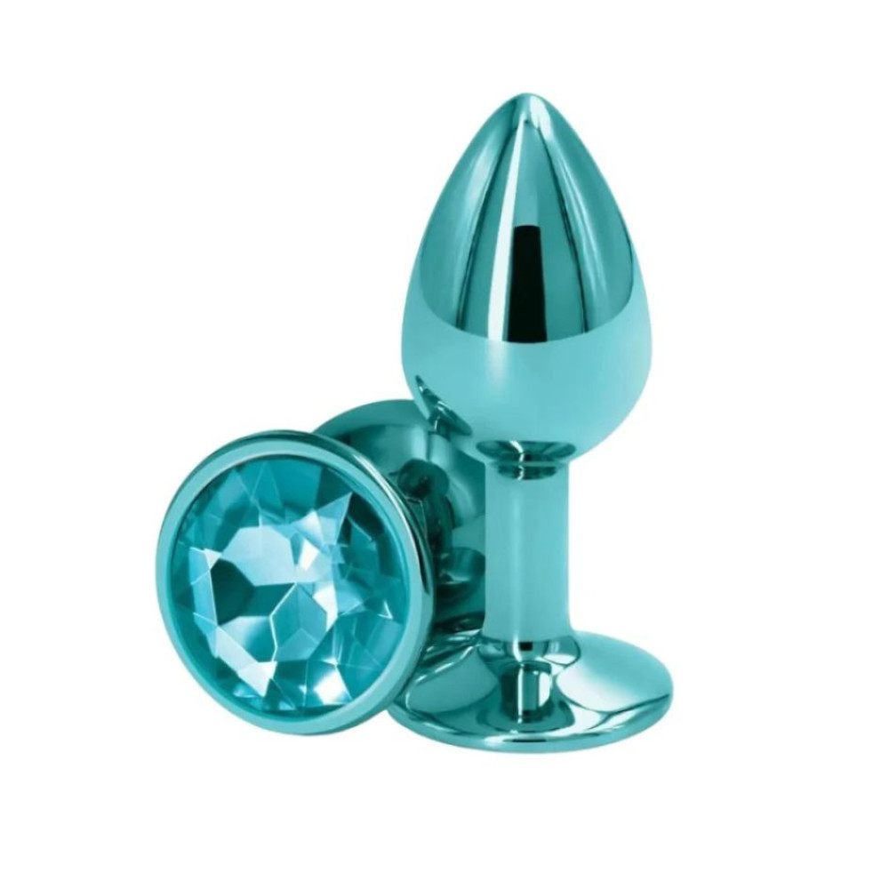 Анальная пробка NO TABOO, М, 86 г, металлическая с камнем, бирюзовая, 8 х 3 см (334867), zoom