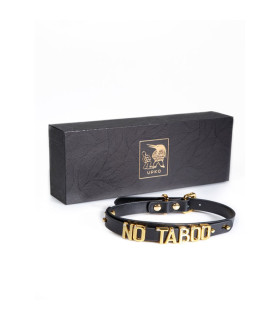 Чокер с надписью NO TABOO от UPKO из итальянской кожи, черный с золотой фурнитурой - No Taboo