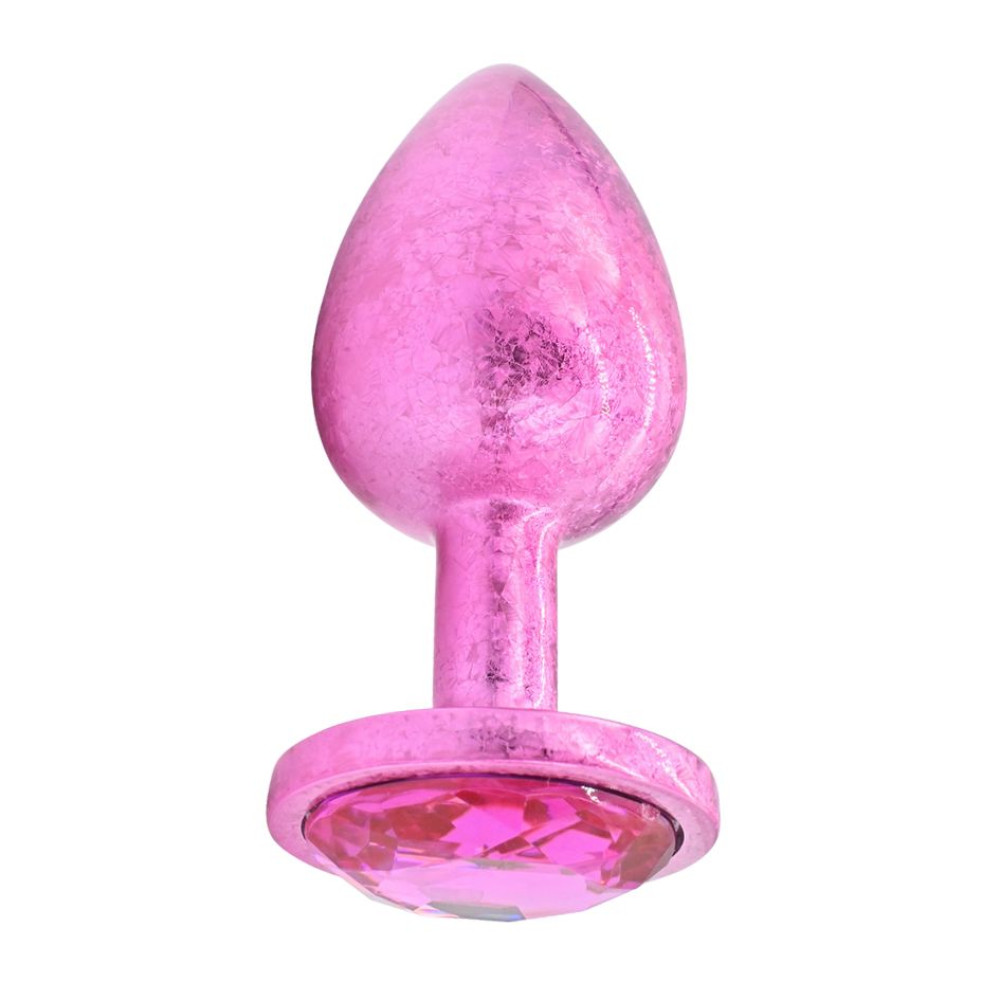 Анальная пробка NO TABOO, S, 52 г, алюминиевая, розовая с розовым камнем, 7 х 3 см (335668), zoom