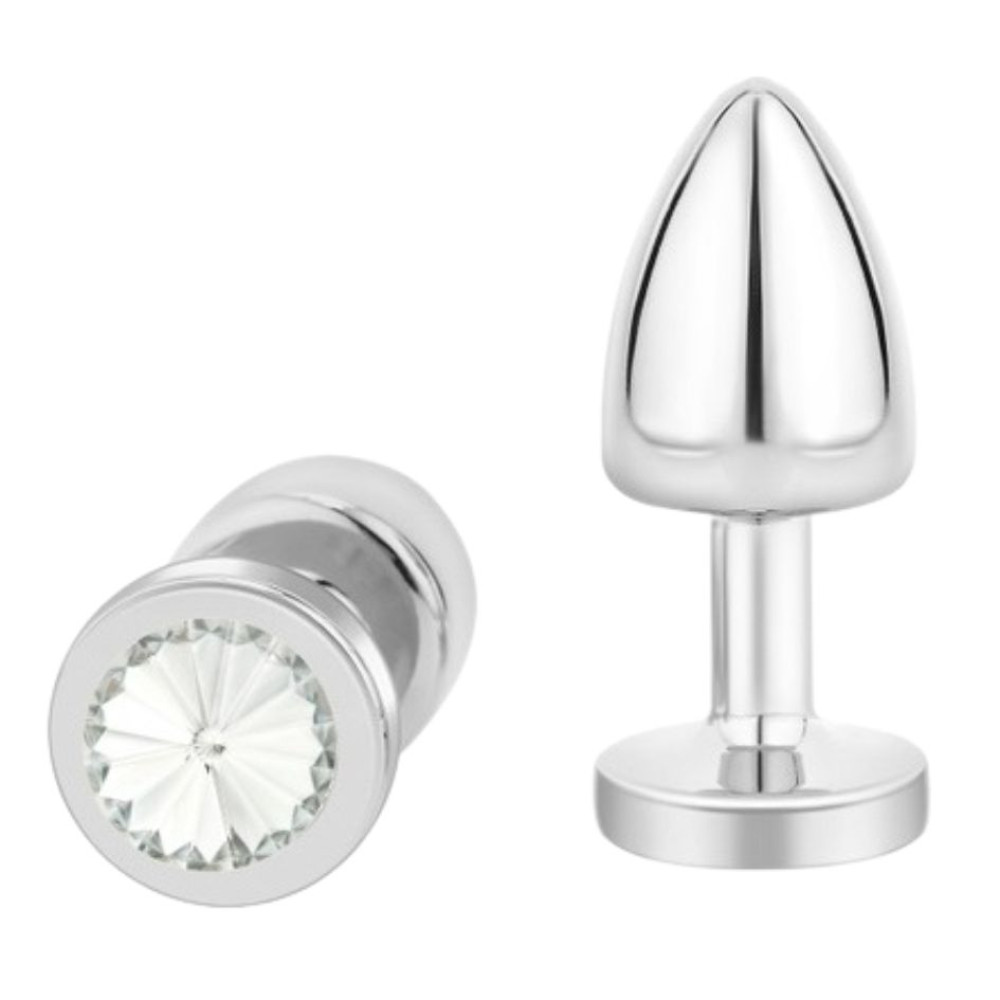 Анальная пробка NO TABOO MINI Silver, 34 г, металлическая с прозрачным камнем, серебряная, 6 х 2,5 см (335674), zoom