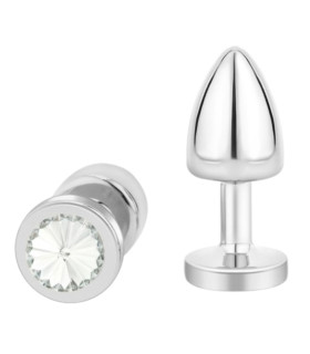 Анальная пробка NO TABOO MINI Silver, 34 г, металлическая с прозрачным камнем, серебряная, 6 х 2,5 см - No Taboo