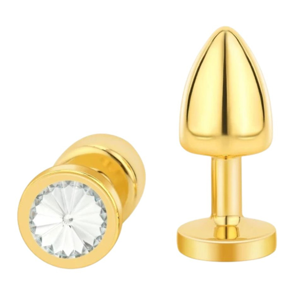 Анальна пробка NO TABOO MINI Gold, 37 г, металева, золотиста з прозорим каменем, 6 х 2.5 см (335672), zoom