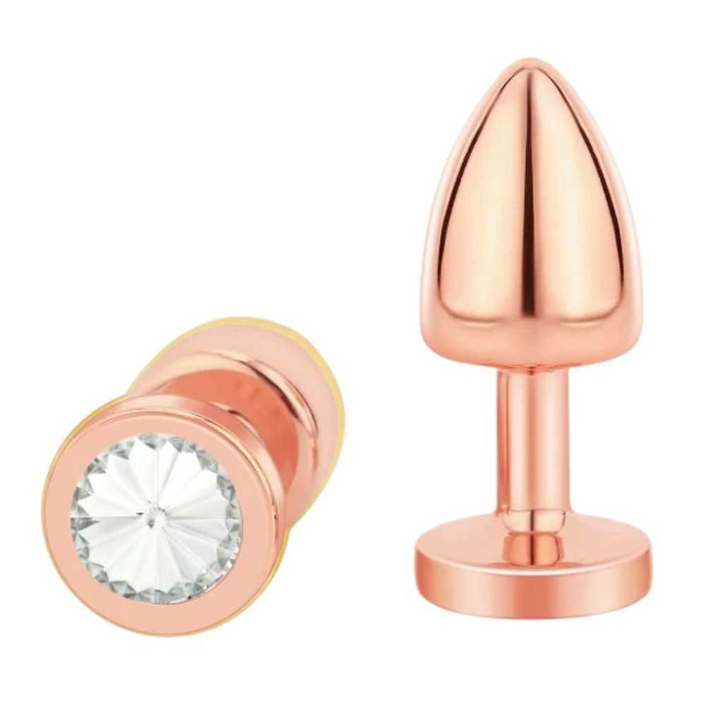 Анальна пробка NO TABOO MINI Rose, 38 г, металева, рожеве золото з прозорим каменем, 6 х 2.5 см (335673), zoom