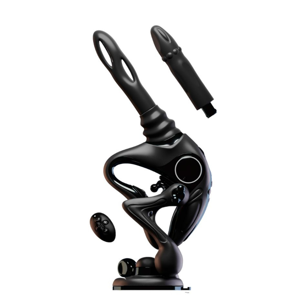 Інноваційна секс-машина з пультом UEROS Nexus Power Sex Machine з 2 насадками на присосці, чорна (336046), zoom