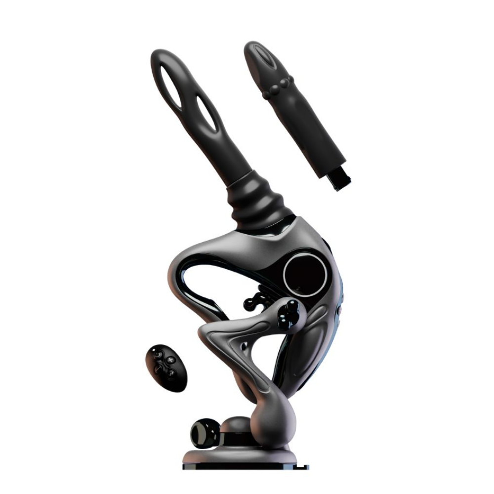 Инновационная секс-машина с пультом UEROS Nexus Power Sex Machine с 2 насадками на присоске, серая (336047), zoom