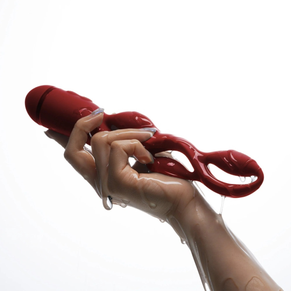 Импульсный вибратор с эффектом пульсации UPKO UEROS для трехмерной стимуляции, красный, 23.9 х 2-4 см (333826), zoom