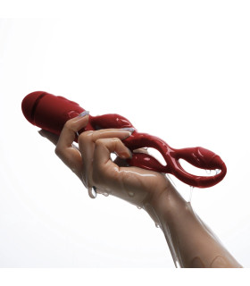 Импульсный вибратор с эффектом пульсации UPKO UEROS для трехмерной стимуляции, красный, 23.9 х 2-4 см - No Taboo