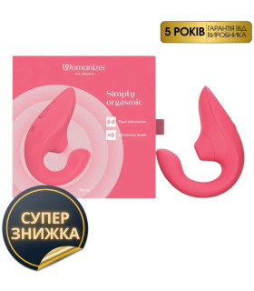 Вібратор-стимулятор подвійний Womanizer Blend Vibrant Rose для точки G і клітора, вакуум і вібрація, кораловий - No Taboo
