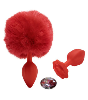 Набор пробка, хвостик и кристал ALUME, S, красная с красным хвостиком и прозрачным камнем, 7 х 2.7 см - No Taboo