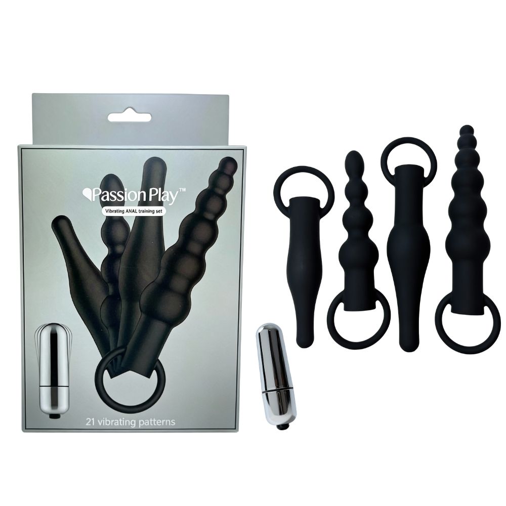 Набор анальные стимуляторы с вибропулей Passion Play, черный, 4 шт (341427), zoom