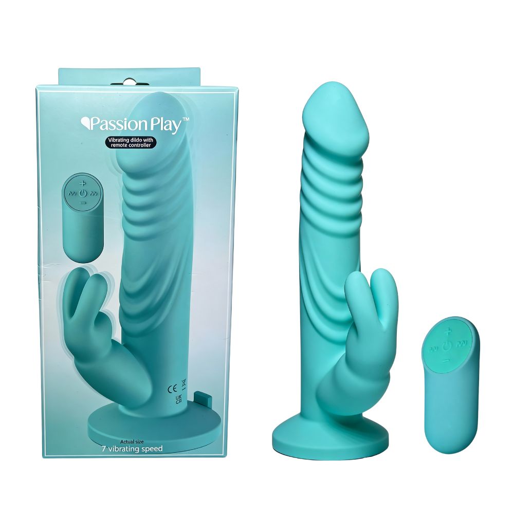 Вібратор-кролик з пультом Passion Play на присосці, бірюзовий, 21.6 см (341426), zoom