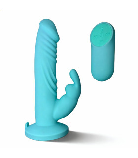 Вібратор-кролик з пультом Passion Play на присосці, бірюзовий, 21.6 см - No Taboo
