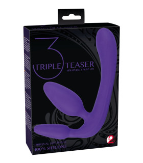 Безремневий страпон з вагінальною і анальною втулкою фіолетовий - No Taboo