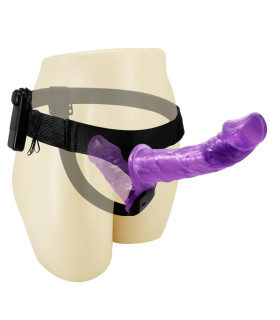 Подвійний страпон з вібрацією фіолетовий-Ultra Passionate Harness Dual Vibration Purple - No Taboo