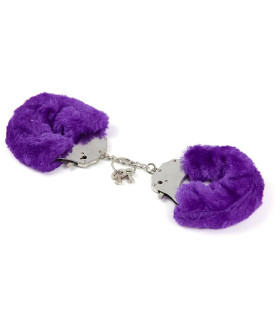 Металлические наручники с мехом, фиолетовые, крепкие - No Taboo