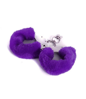 Металлические наручники с мехом, фиолетовые, крепкие - No Taboo