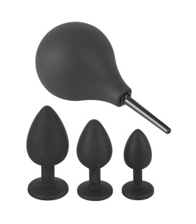 Набір Black Velvet Анальні пробки і анальний душ, 4 предмети, чорного кольору - No Taboo