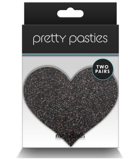 Пестиси у формі серця Pretty Pasties Glitter Hearts, чорні та золоті, O/S - No Taboo