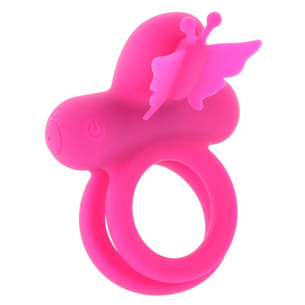 Ерекційне кільце подвійне з вібрацією CalExotics Butterfly Dual Ring, рожеве, 9.5 х 7 см (331852), zoom