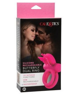 Ерекційне кільце подвійне з вібрацією CalExotics Butterfly Dual Ring, рожеве, 9.5 х 7 см - No Taboo
