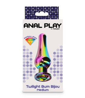 Анальна пробка металева зі стразом ToyJoy Twilight Bum Bijou Medium, кольорова, 11 х 3.3 см - No Taboo