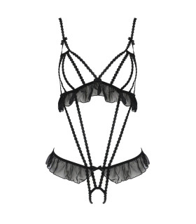Боди открытое с интимным вырезом Passion Leila, черное, S/M - No Taboo