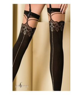 Чулки с кружевом Passion ST102, черные, S/M - No Taboo