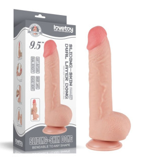Фалоімітатор реалістичний на присосці Lovetoy Sliding-Skin Dual Layer Dong, бежевий, 24 х 4.3 см - No Taboo