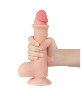 Фалоімітатор реалістичний з мошонкою на присосці Lovetoy Sliding-Skin Dual Layer Dong, бежевий, 20 х 3.9 см - No Taboo