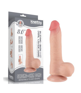 Фалоімітатор реалістичний з мошонкою на присосці Lovetoy Sliding-Skin Dual Layer Dong, бежевий, 20 х 3.9 см - No Taboo