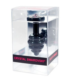 Анальная пробка S Diogol, с кристаллом Сваровски, рельефная, черная, металлическая, 5.6 х 2.5 см - No Taboo