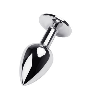 Анальная металлическая пробка с турмалиновым стразом, серебристая - No Taboo