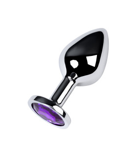 Анальная металлическая пробка с аметистовым стразом, серебристая - No Taboo