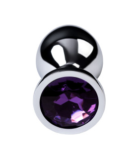 Анальная металлическая пробка с аметистовым стразом, серебристая - No Taboo