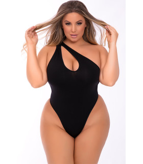 Боди сексуальное на одно плечо черное, размер XL/2XL - No Taboo