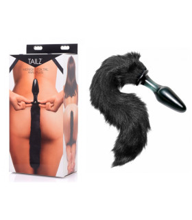 Анальная пробка стеклянная Midnight Fox c хвостом, черная - No Taboo