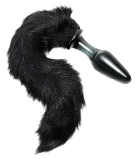 Анальная пробка стеклянная Midnight Fox c хвостом, черная - No Taboo