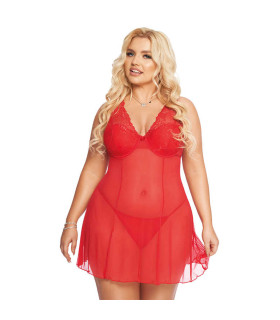 Пеньюар полупрозрачный SoftLine Berta, красный, размер 3XL - No Taboo