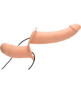 Подвійний страпон з вібрацією Power Pegger, тілесний - No Taboo