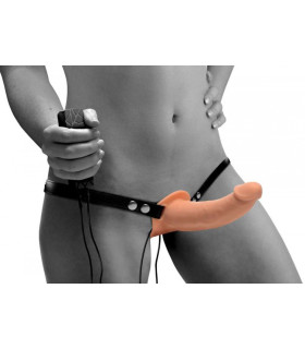 Подвійний страпон з вібрацією Power Pegger, тілесний - No Taboo