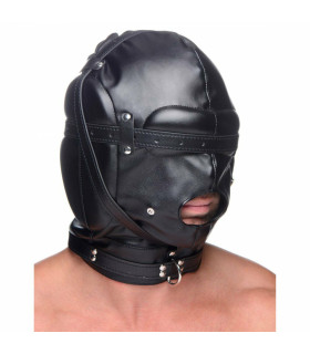 Шлем-маска на голову Bondage Hood с кляпом, черная - No Taboo
