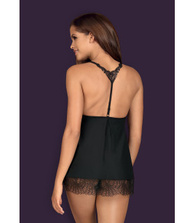 Бебидол со стрингами Obsessive Chiccanta с кружевом, черный, L-XL - No Taboo