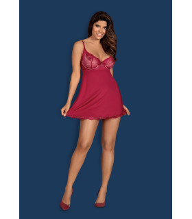 Пеньюар с трусиками Obsessive Rosalyne с кружевом, бордовый, S-M - No Taboo