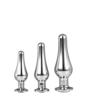 Набор серебристых анальных пробок Dream Toys с прозрачными стразами, 3 штуки - No Taboo