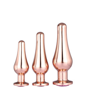 Набор золотистых анальных пробок Dream Toys с розовыми стразами, 3 штуки - No Taboo